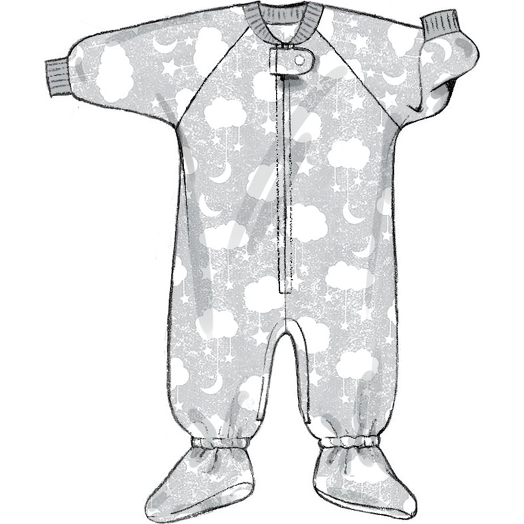 Butterick Pattern B6968 Infants Bunting Jumpsuit Shirt Diaper Cover Hat Bib Mittens Booties and Blanket 6968 Image 5 From Patternsandplains.com