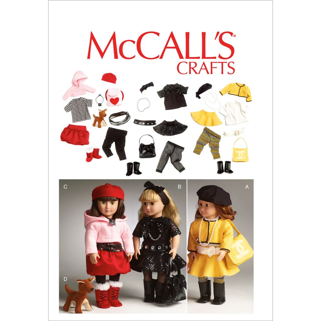McCall's Pattern M6669 Clothes For 18 Doll Accessories and Dog 6669 Image 1 From Patternsandplains.com