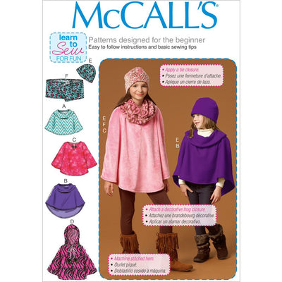 McCall's Pattern M7012 Childrens Girls Ponchos Hat and Scarf 7012 Image 1 From Patternsandplains.com