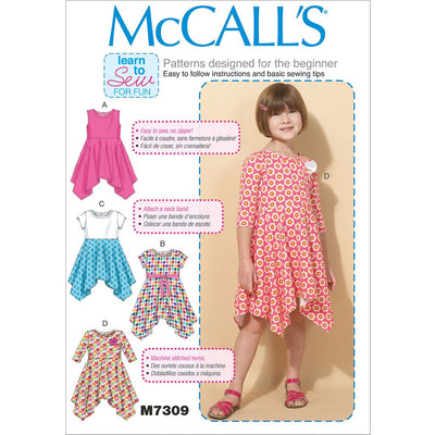 McCall's Pattern M7309 Childrens Girls Handkerchief Hem Dresses 7309 Image 1 From Patternsandplains.com