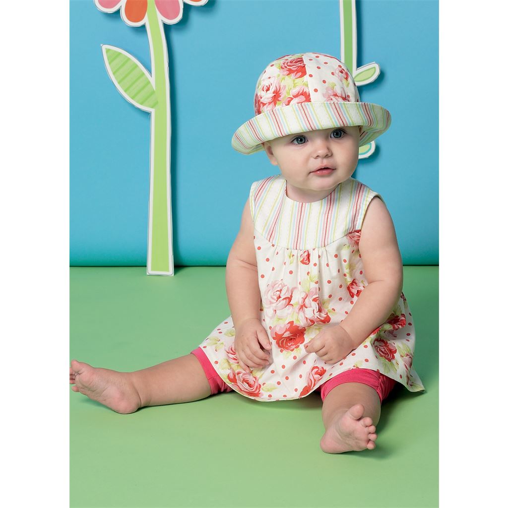 McCall's Pattern M7342 Infants Back Bow Dresses Panties Leggings and Bucket Hat 7342 Image 2 From Patternsandplains.com.jpg