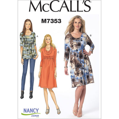 McCall's Pattern M7353 Misses Raised Elastic Waist Top and Dresses 7353 Image 1 From Patternsandplains.com