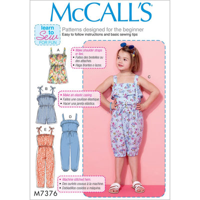 McCall's Pattern M7376 Childrens Girls Blouson Bodice Rompers and Jumpsuits 7376 Image 1 From Patternsandplains.com