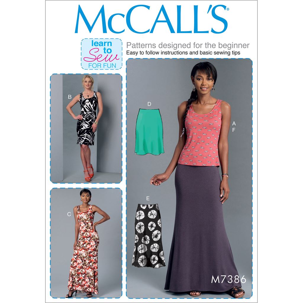 McCall's Pattern M7386 Misses Knit Tank Top Dresses and Skirts 7386 Image 1 From Patternsandplains.com
