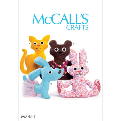 McCall's Pattern M7451 Cat Bear Rabbit and Dog Stuffed Animals 7451 Image 1 From Patternsandplains.com