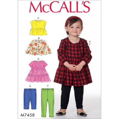McCall's Pattern M7458 Toddlers Gathered Tops Dresses and Leggings 7458 Image 1 From Patternsandplains.com