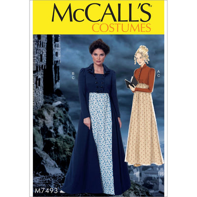 McCall's Pattern M7493 Cropped Jacket Floor Length Coat and A Line Square Neck Dress 7493 Image 1 From Patternsandplains.com
