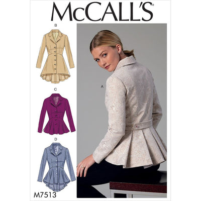McCall's Pattern M7513 Misses Notch Collar Peplum Jackets 7513 Image 1 From Patternsandplains.com