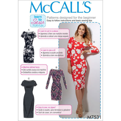 McCall's Pattern M7531 Misses Knit Bodycon Dresses 7531 Image 1 From Patternsandplains.com