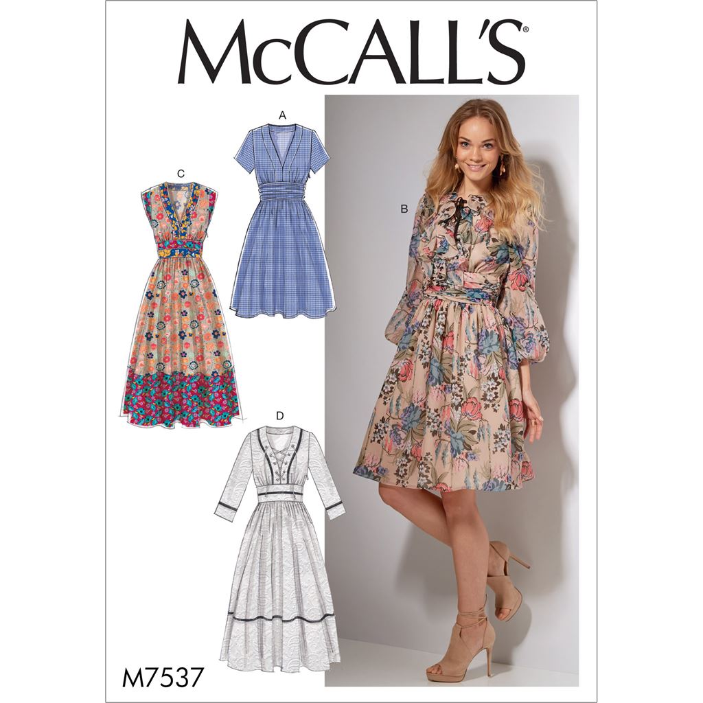 McCall's Pattern M7537 Misses Banded Gathered Waist Dresses 7537 Image 1 From Patternsandplains.com