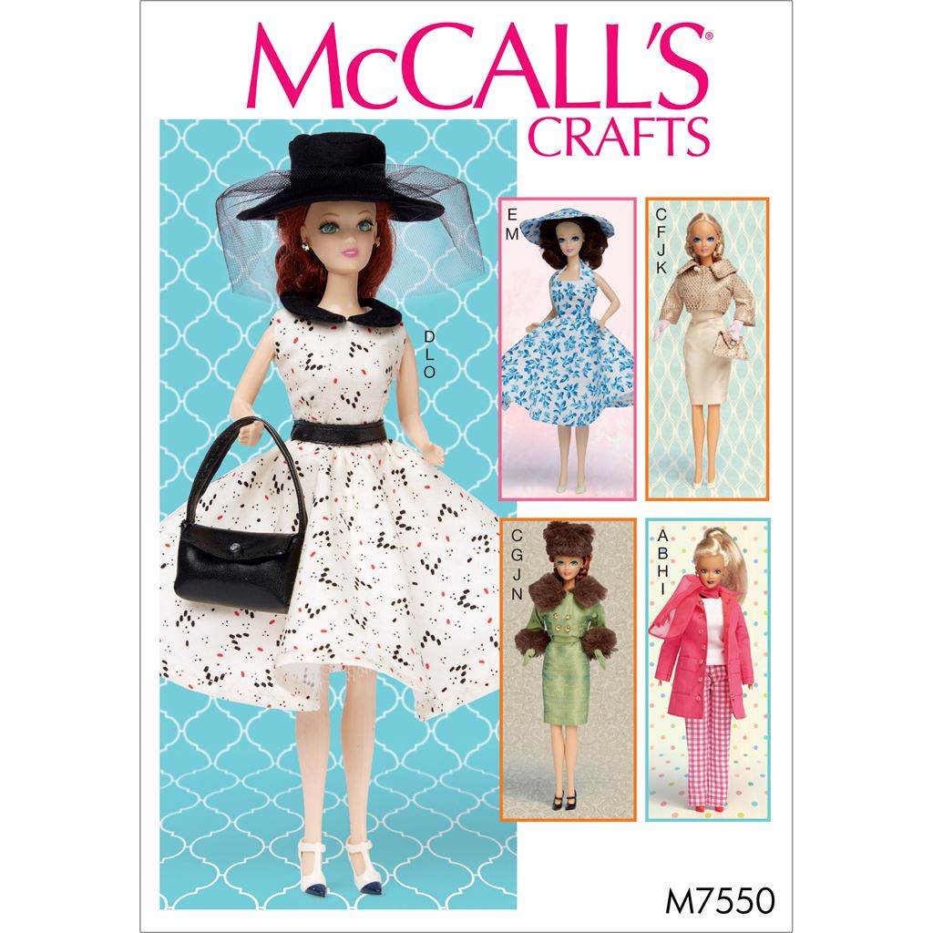 McCall's Pattern M7550 Retro Style Clothes and Accessories for 11and a half Doll 7550 Image 1 From Patternsandplains.com