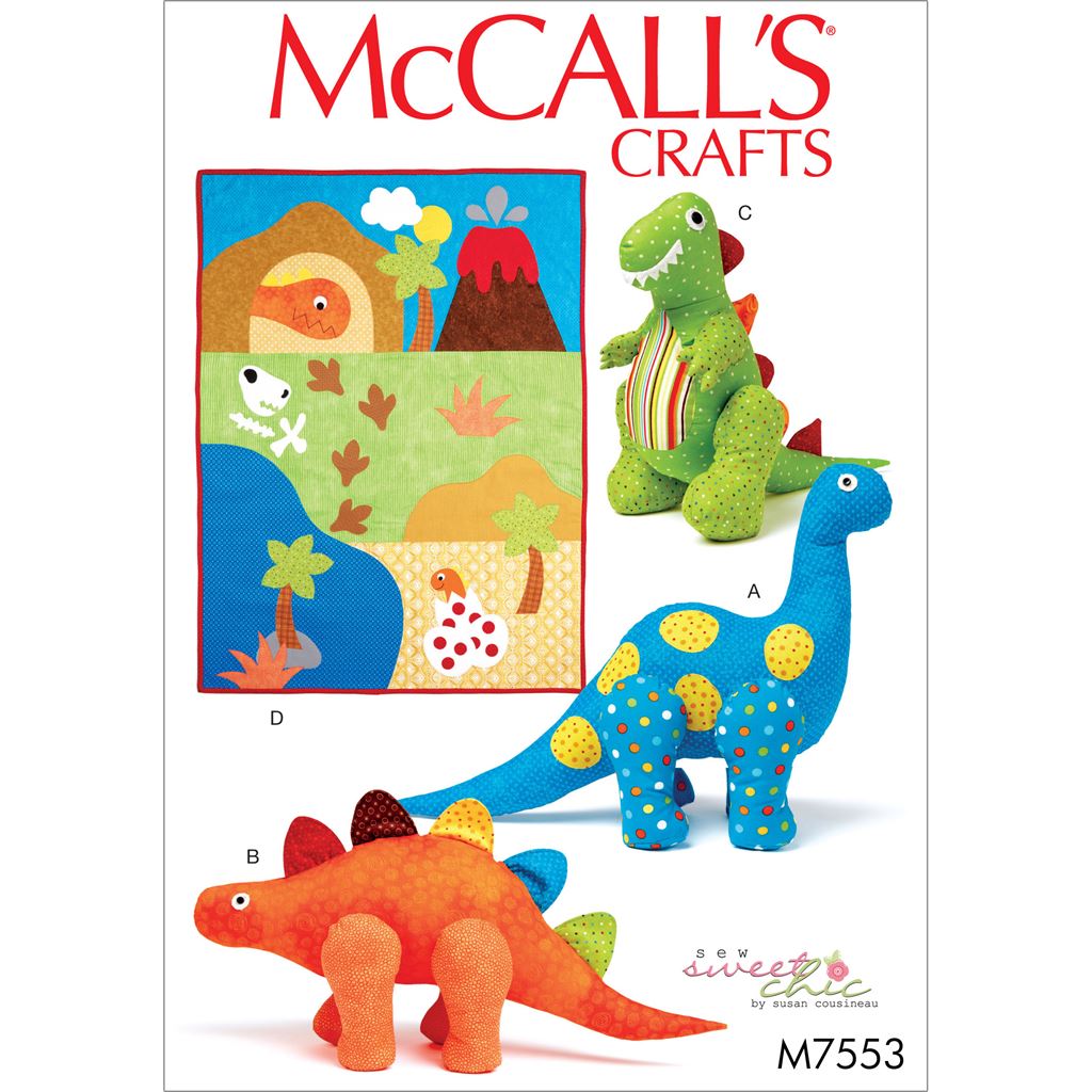 McCall's Pattern M7553 Dinosaur Plush Toys and Appliqu and eacute;d Quilt 7553 Image 1 From Patternsandplains.com