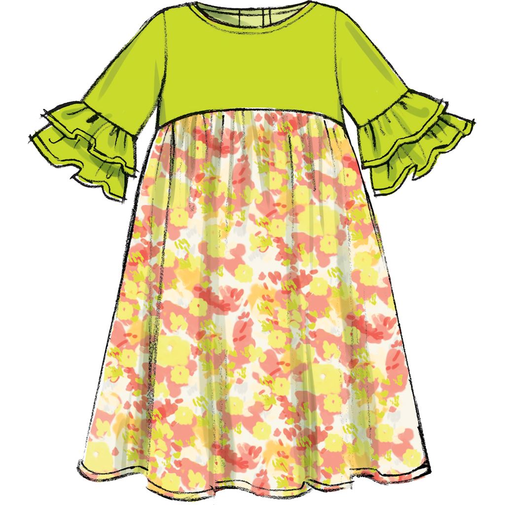 McCall's Pattern M7558 Childrens Girls Sleeveless and Ruffle Sleeve Empire Waist Dresses 7558 Image 3 From Patternsandplains.com.jpg
