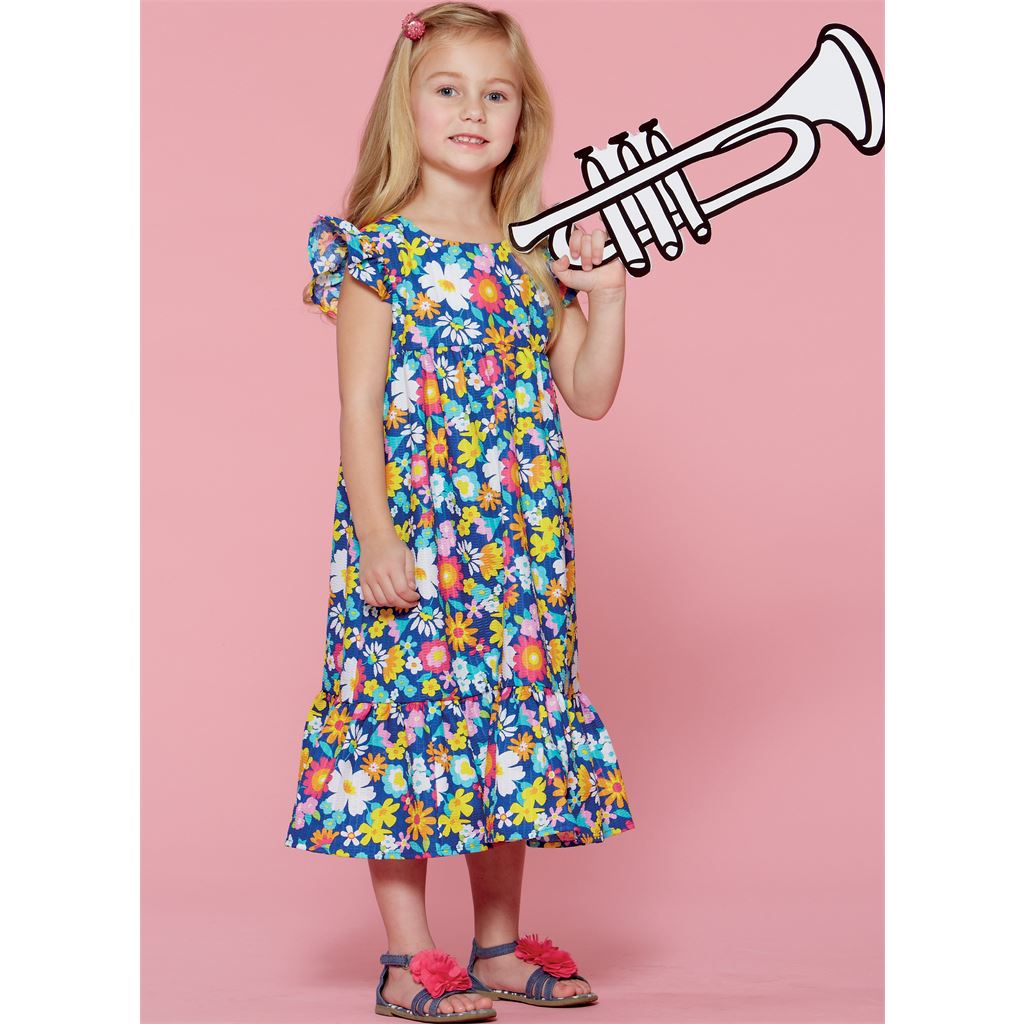 McCall's Pattern M7558 Childrens Girls Sleeveless and Ruffle Sleeve Empire Waist Dresses 7558 Image 7 From Patternsandplains.com.jpg