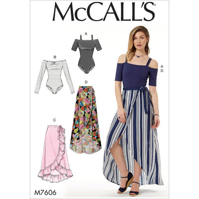 McCall's Pattern M7606 Misses Off the Shoulder Bodysuits and Wrap Skirts with Side Tie 7606 Image 1 From Patternsandplains.com