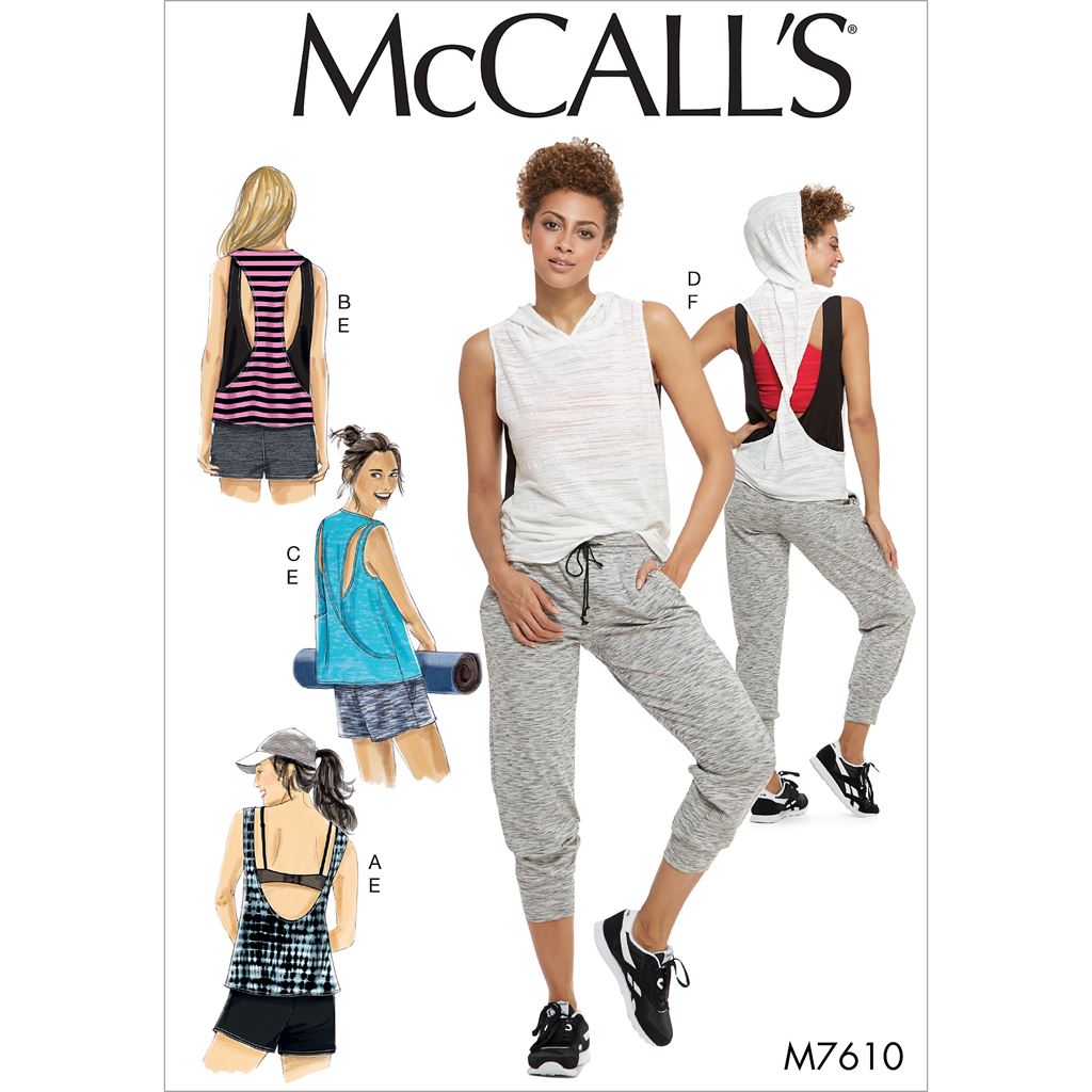 McCall's Pattern M7610 Misses Pullover Tops with Back Variations and Pull On Shorts and Pants with Elastic Waist 7610 Image 1 From Patternsandplains.com