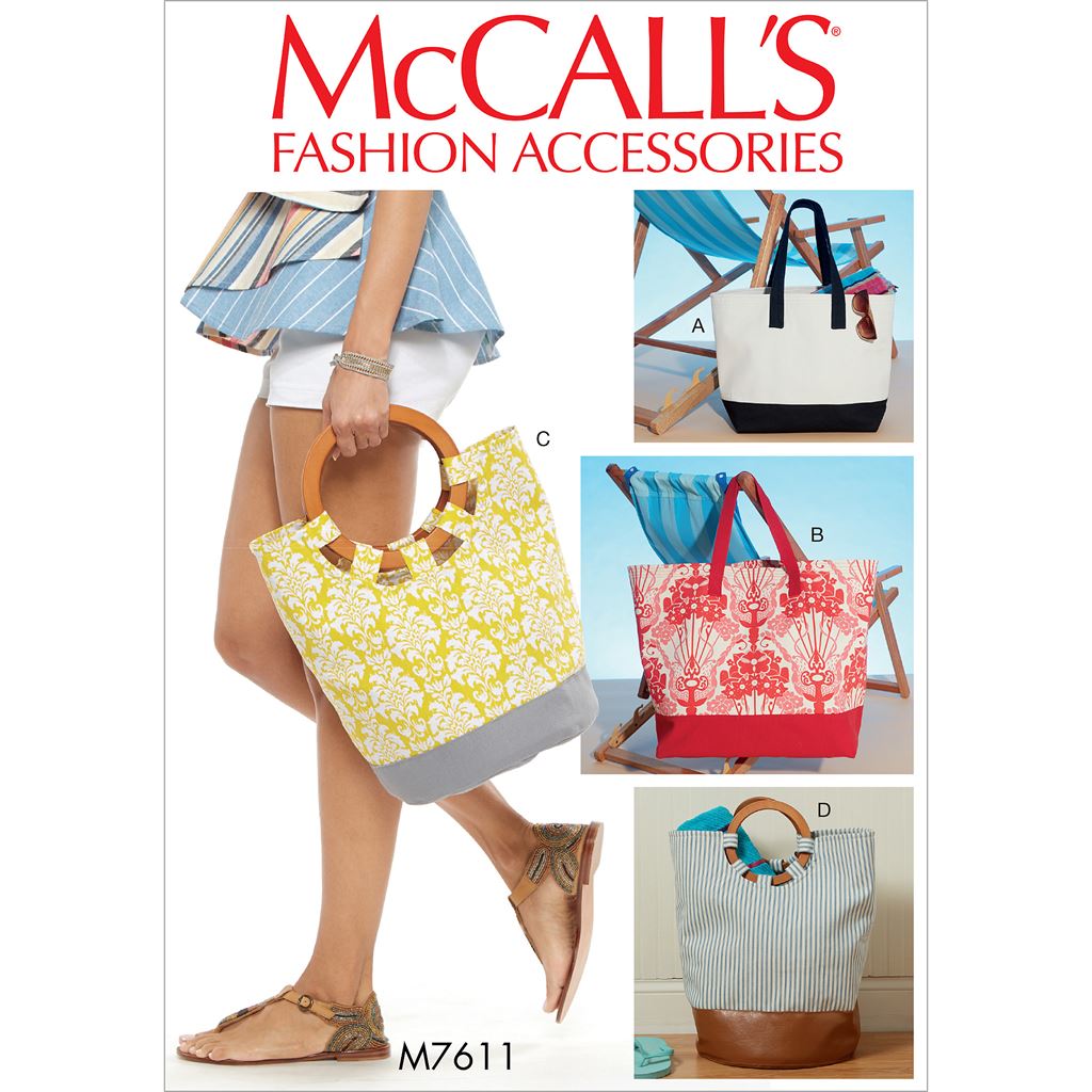 McCall's Pattern M7611 Misses Lined Tote Bags with Contrast Variations 7611 Image 1 From Patternsandplains.com