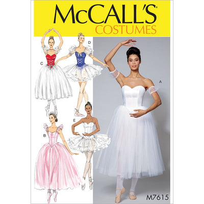 McCall's Pattern M7615 Misses Ballet Costumes with Fitted Boned Bodice and Skirt and Sleeve Variations 7615 Image 1 From Patternsandplains.com