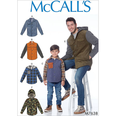 McCall's Pattern M7638 Mens and Boys Lined Button Front Jackets with Hood Options 7638 Image 1 From Patternsandplains.com
