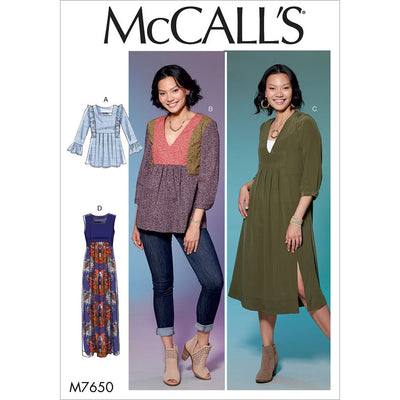 McCall's Pattern M7650 Misses V Neck or Square Neck Top Tunic and Dresses 7650 Image 1 From Patternsandplains.com