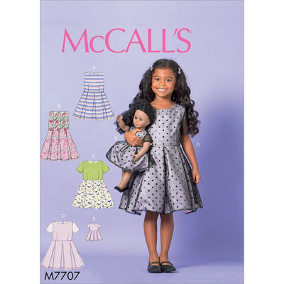 McCall's Pattern M7707 Children Girls Dresses and 18 Doll Dress 7707 Image 1 From Patternsandplains.com