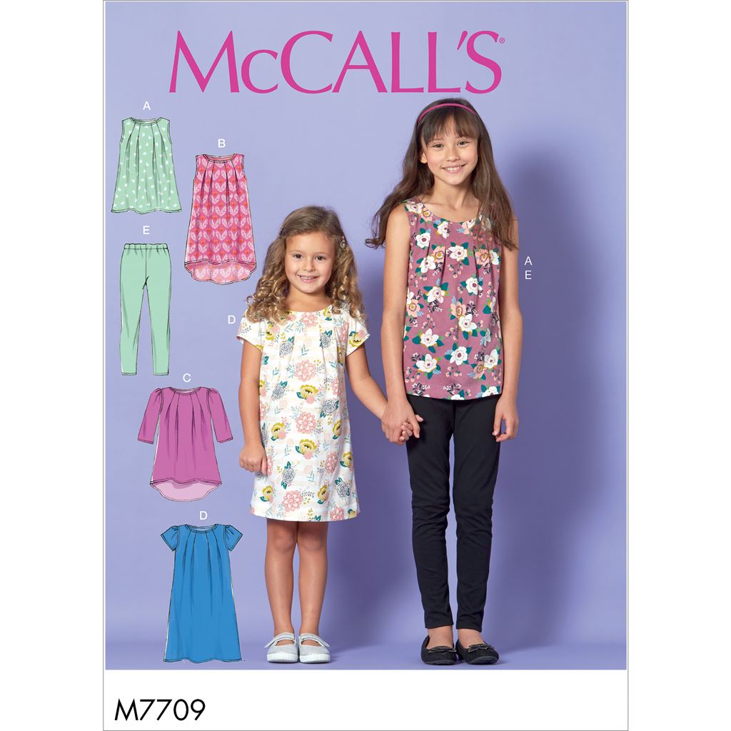 McCall's Pattern M7709 Children Girls Tops Dresses and Leggings 7709 Image 1 From Patternsandplains.com
