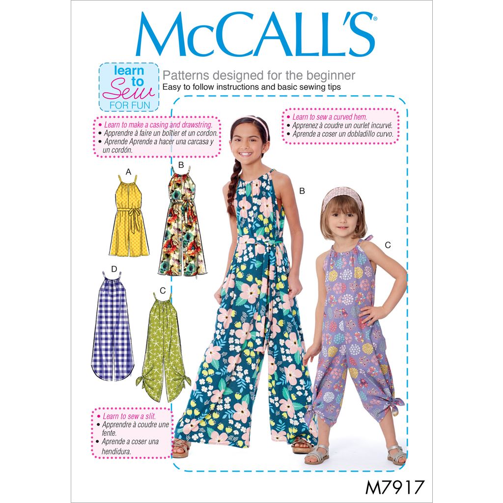 McCall's Pattern M7917 Childrens and Girls Romper Jumpsuit and Belt 7917 Image 1 From Patternsandplains.com
