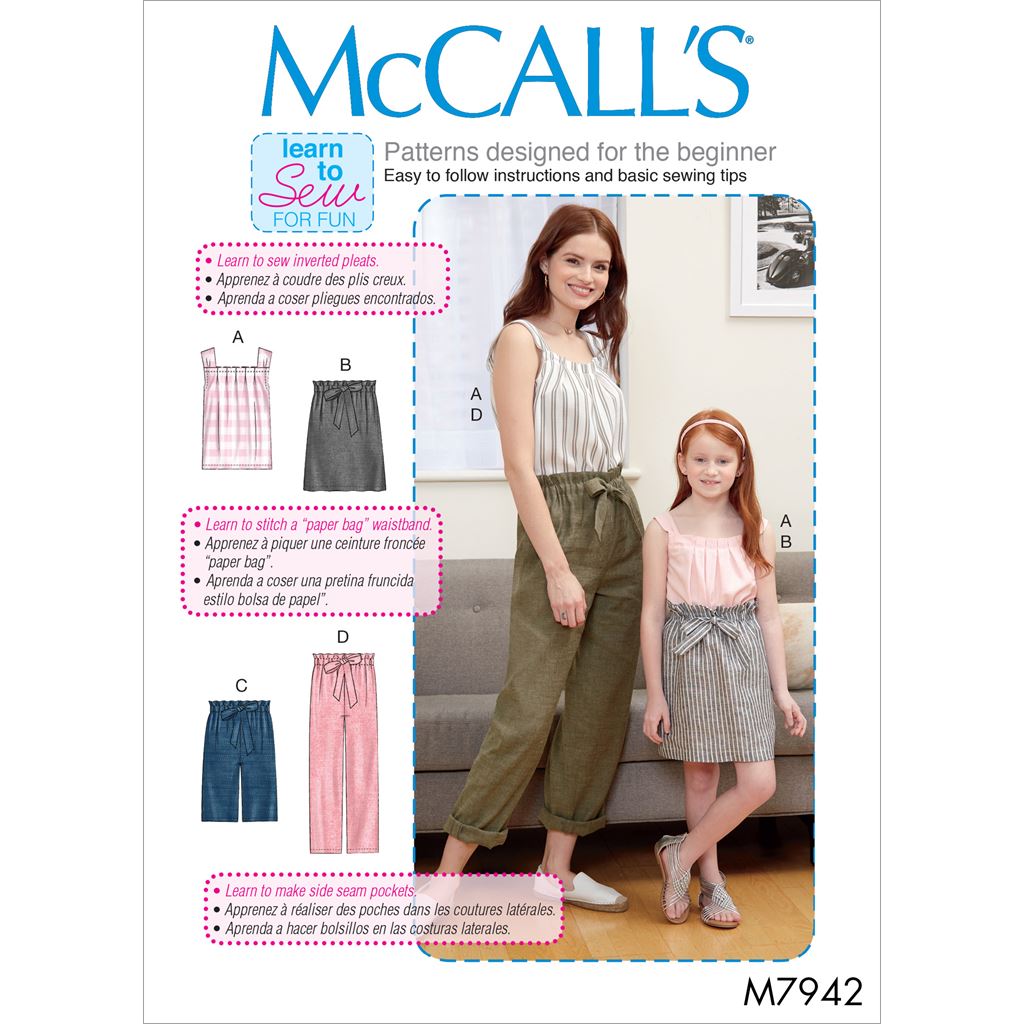 McCall's Pattern M7942 Misses Childrens and Girls Top Skirt Shorts and Pants 7942 Image 1 From Patternsandplains.com