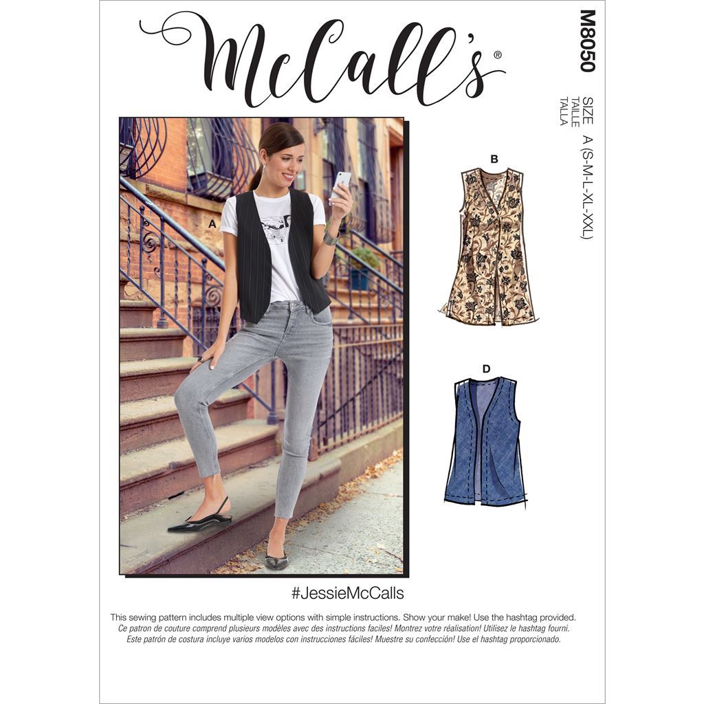 McCall's Pattern M8050 #JessieMcCalls Misses Unlined Vests In Two Lengths 8050 Image 1 From Patternsandplains.com