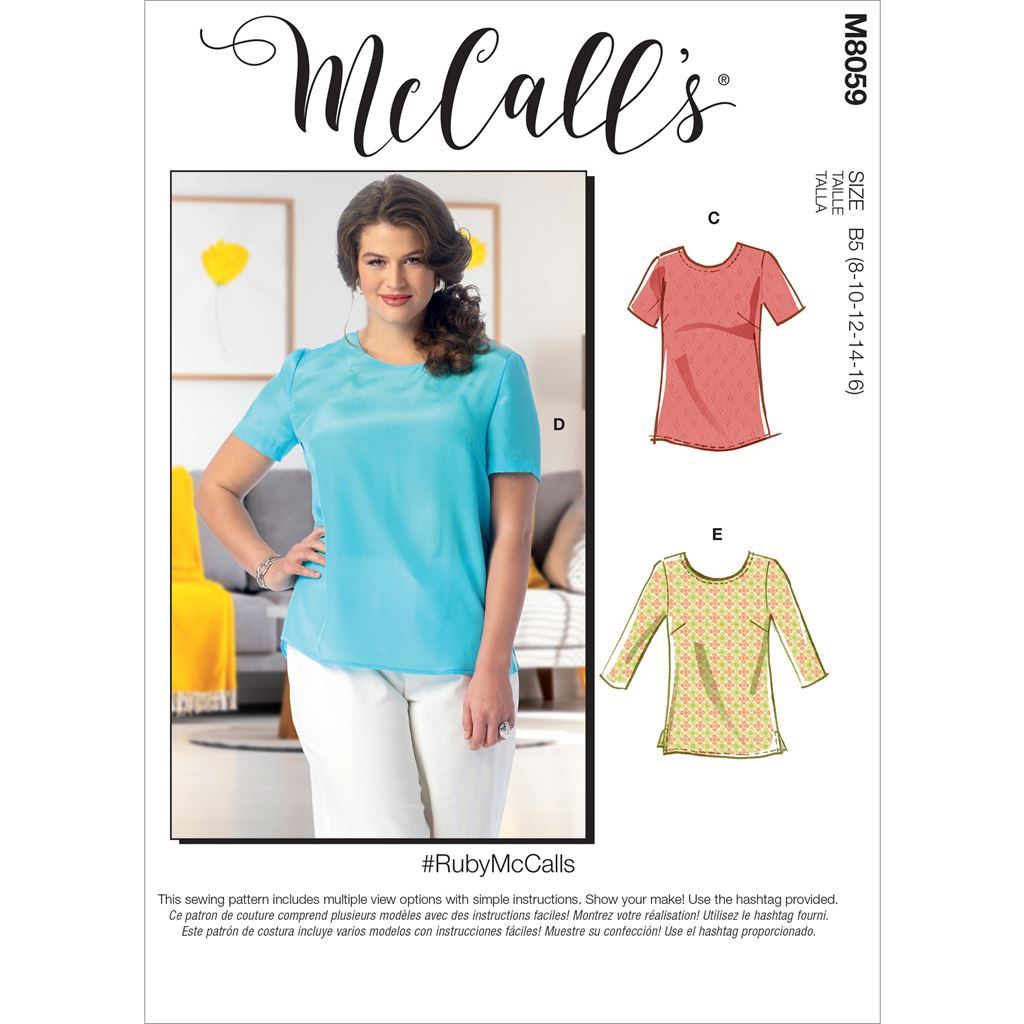 McCall's Pattern M8059 #RubyMcCalls Misses Womens Pullover Tops and Tunics 8059 Image 1 From Patternsandplains.com