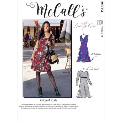 McCall's Pattern M8064 #NoraMcCalls Misses Knit Dresses with V Crew or Scoop Necklines 8064 Image 1 From Patternsandplains.com