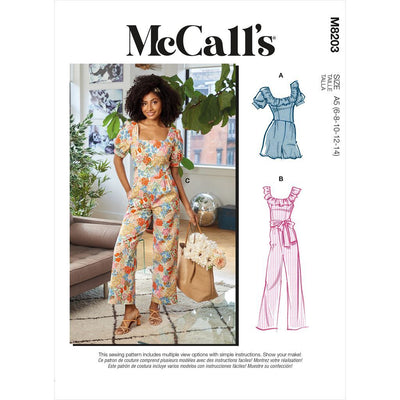 McCall's Pattern M8203 Misses Romper Jumpsuits and Sash 8203 Image 1 From Patternsandplains.com