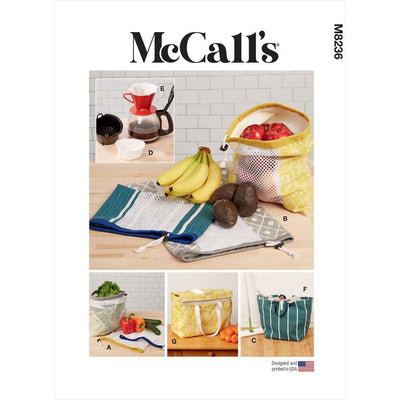 McCall's Pattern M8236 Fruit and Vegetable Bags Mop Pad Coffee Filters Bin and Bag 8236 Image 1 From Patternsandplains.com