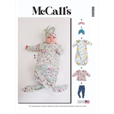 McCall's Pattern M8265 Infants Gown Top Pants Headband and Hat 8265 Image 1 From Patternsandplains.com