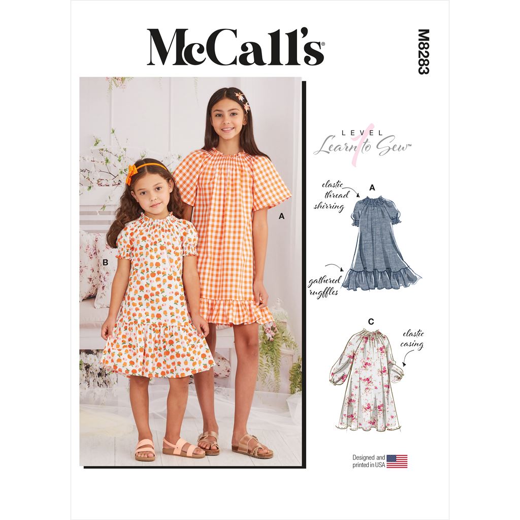 McCall's Pattern M8283 Childrens and Girls Dresses 8283 Image 1 From Patternsandplains.com