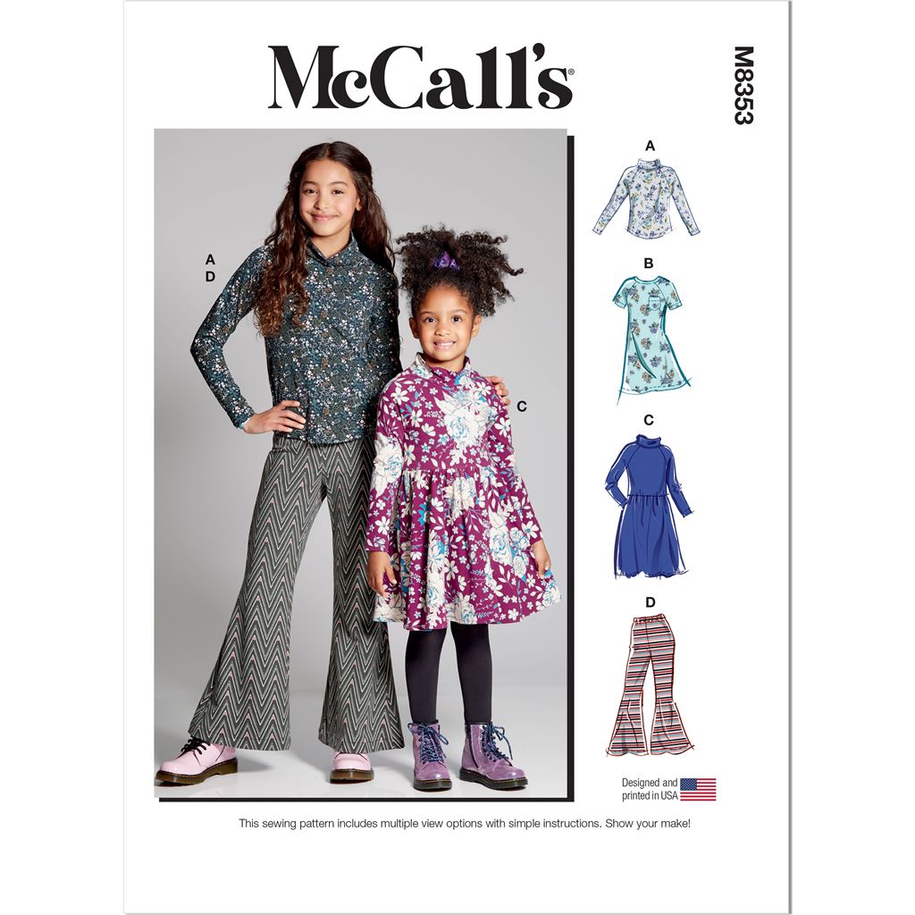 McCall's Pattern M8353 Childrens and Girls Knit Top Dresses and Pants 8353 Image 1 From Patternsandplains.com