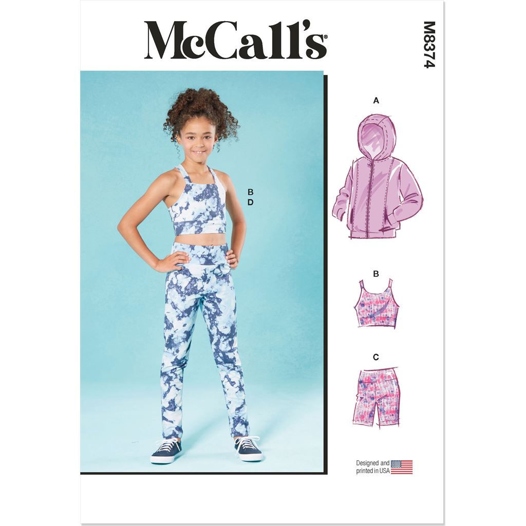 McCall's Pattern M8374 Girls Knit Jacket Cropped Top and Leggings in Two Lengths 8374 Image 1 From Patternsandplains.com