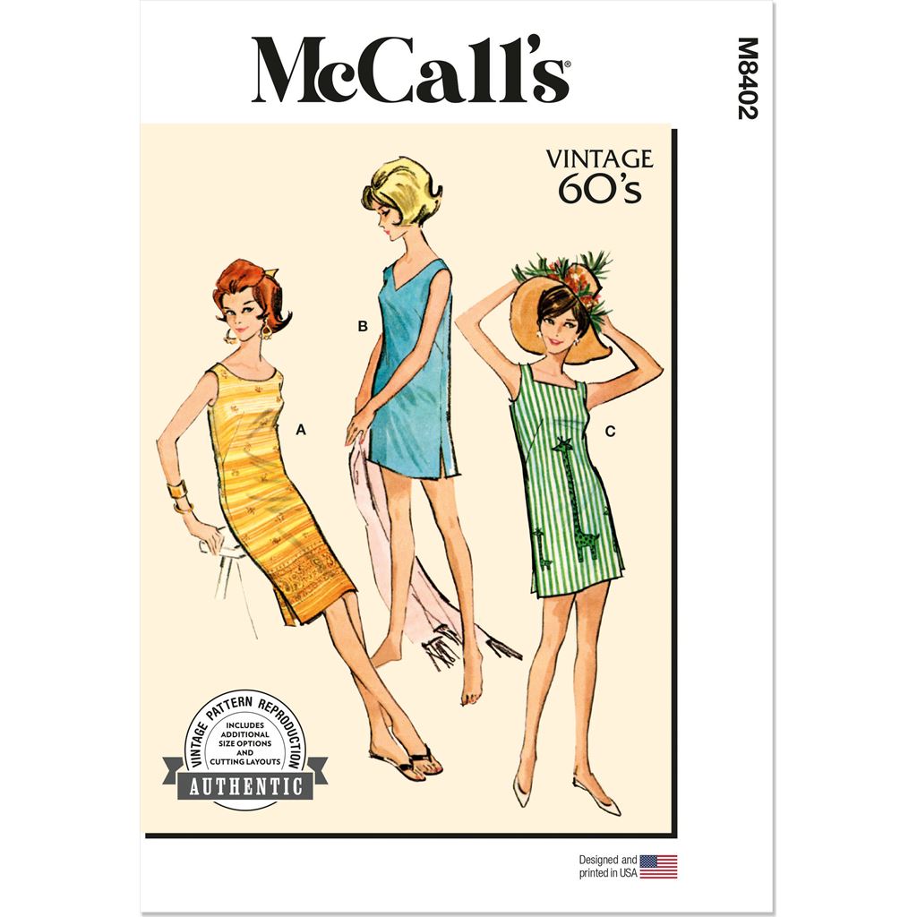 McCall's Pattern M8402 Misses Dresses in Two Lengths with Choice of Three Necklines 8402 Image 1 From Patternsandplains.com
