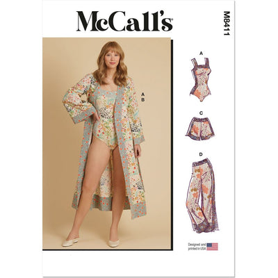 McCall's Pattern M8411 Misses Bodysuit Robe Shorts and Pants 8411 Image 1 From Patternsandplains.com