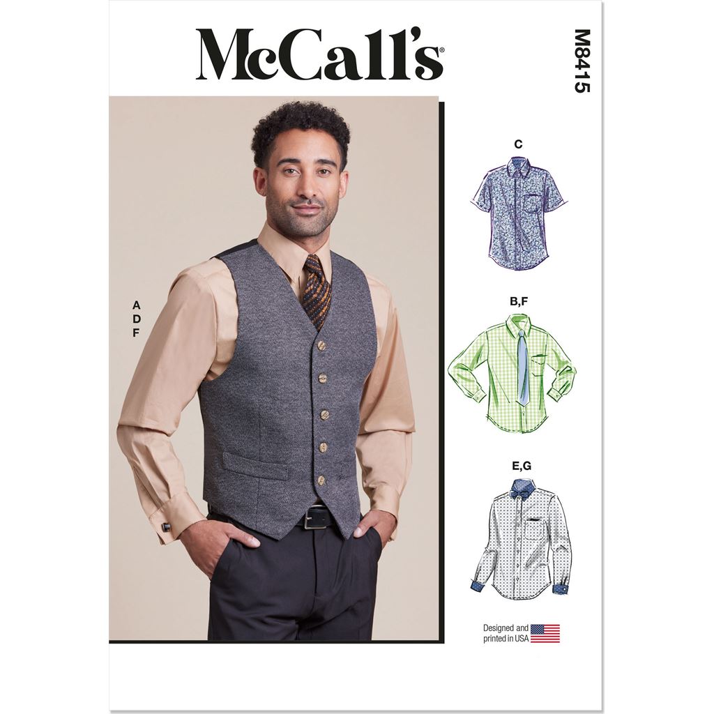 McCall's Pattern M8415 Mens Lined Vest Shirts Tie and Bow Tie 8415 Image 1 From Patternsandplains.com