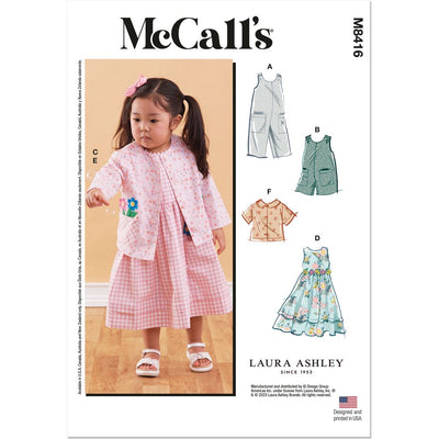 McCall's Pattern M8416 Toddlers Romper in Two Lengths Dresses Jacket and Shirt by Laura Ashley 8416 Image 1 From Patternsandplains.com