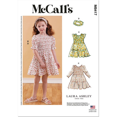 McCall's Pattern M8417 Childrens Dress with Sleeve Variations and Headband by Laura Ashley 8417 Image 1 From Patternsandplains.com