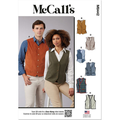 McCall's Pattern M8442 Misses and Mens Lined Vests 8442 Image 1 From Patternsandplains.com