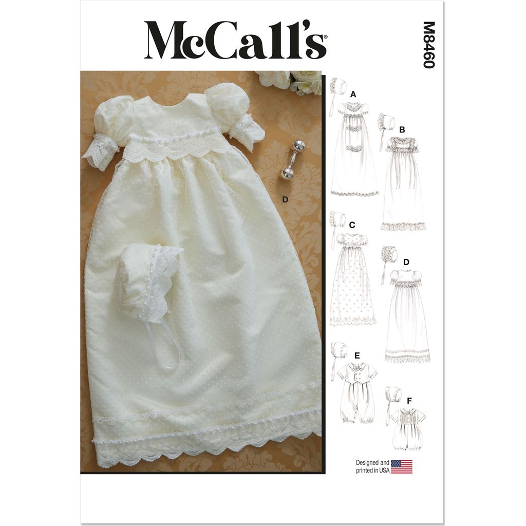 McCall's Pattern M8460 Infants Christening Gown Romper and Bonnet 8460 Image 1 From Patternsandplains.com