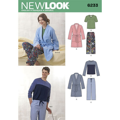 New Look Pattern 6233 Unisex Pants Robe and Knit Tops Image 1 From Patternsandplains.com
