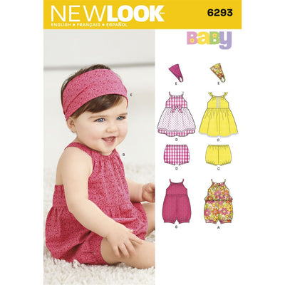 New Look Pattern 6293 Babies Romper Dress Panties and Headband Image 1 From Patternsandplains.com