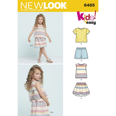 New Look Pattern 6465 Childs Easy Top Skirt and Shorts Image 1 From Patternsandplains.com