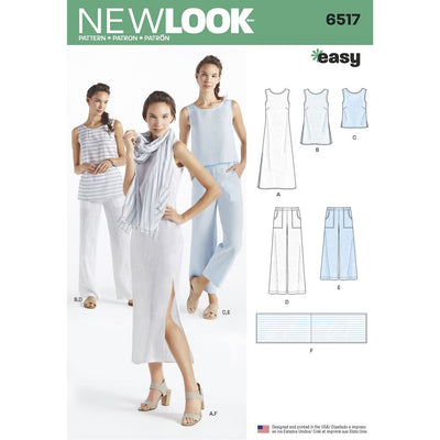 New Look Pattern 6517 Women's Dress, Tunic, Top, Pants, and Scarf ...