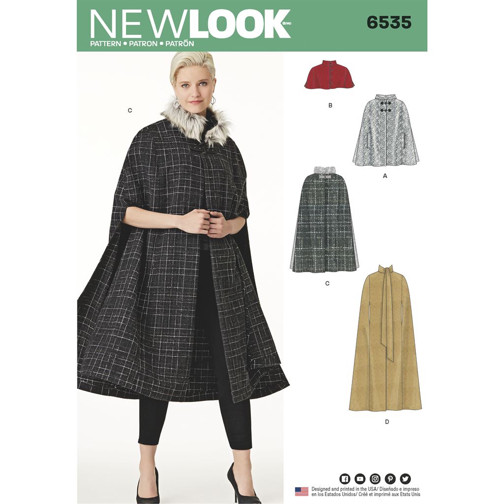 New Look Pattern 6535 Womens Capes in Four Lengths Image 1 From Patternsandplains.com