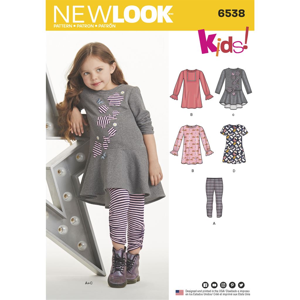 New Look Pattern 6538 Childs Knit Leggings and Dresses Image 1 From Patternsandplains.com